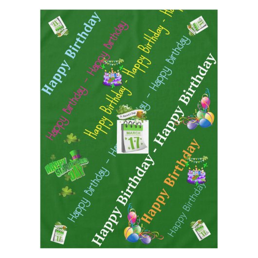 St. Patrick's Day Happy Birthday Tablecloth Tischdecke (Vorderseite)