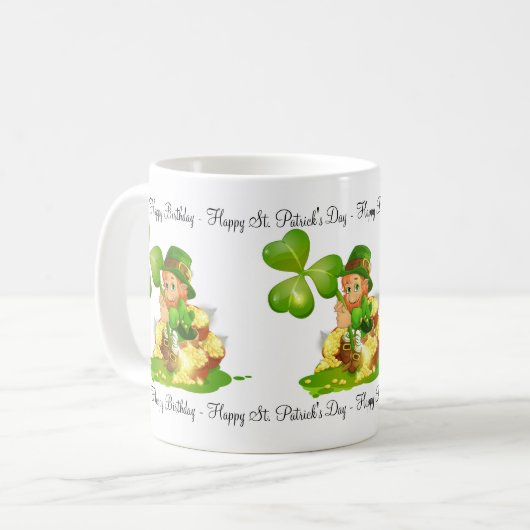 St. Patrick's Day Happy Birthday Tasse (Vorderseite Links)
