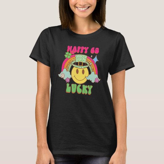 St Patricks Day Happy Go Lucky Rainbow Happy Face  T-Shirt (Vorderseite)