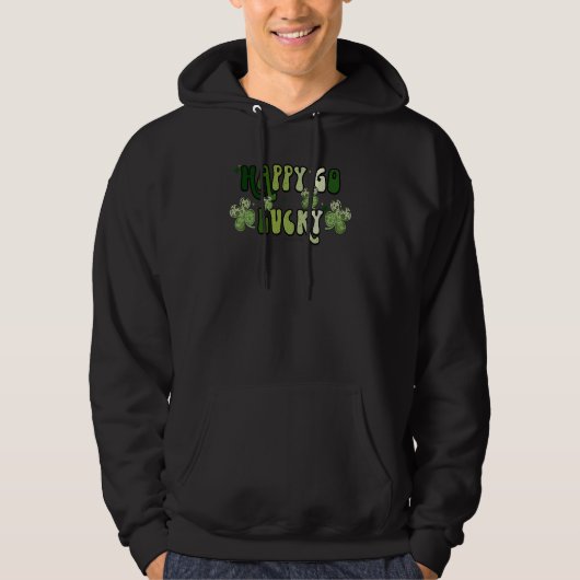 St Patricks Day Happy Go Lucky Shamrock Irish Retr Hoodie (Vorderseite)