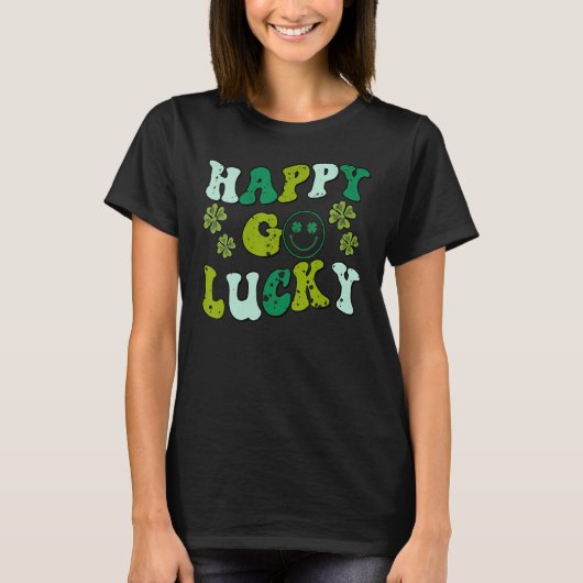 St Patricks Day Happy Go Lucky Shamrock Irish Retr T-Shirt (Vorderseite)