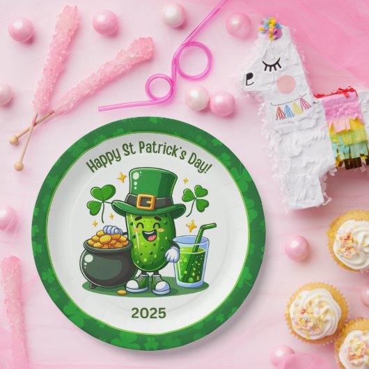 St Patricks Day Happy Pickle Pappteller (Party)