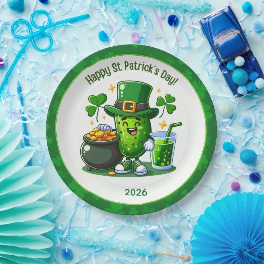 St Patricks Day Happy Pickle Pappteller (Party)