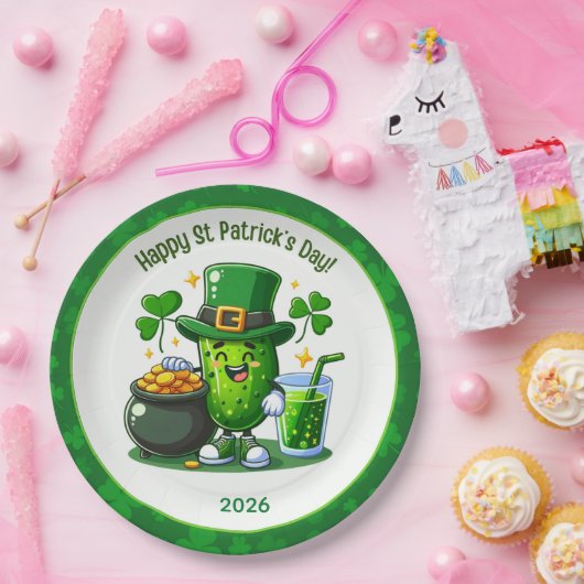 St Patricks Day Happy Pickle Pappteller (Party)