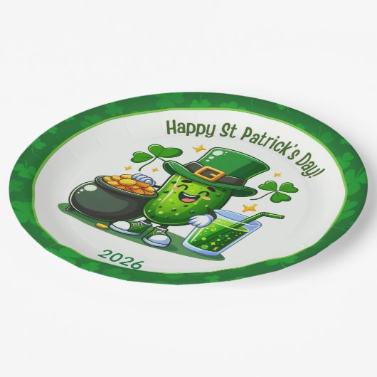 St Patricks Day Happy Pickle Pappteller (Schrägansicht)