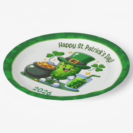 St Patricks Day Happy Pickle Pappteller (Schrägansicht)