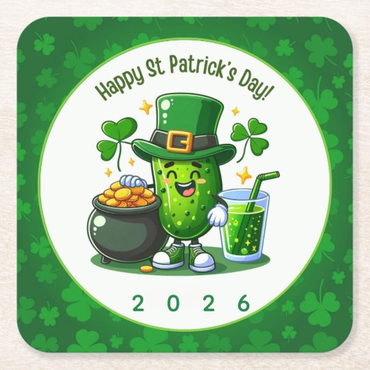 St Patricks Day Happy Pickle Rechteckiger Pappuntersetzer (Vorderseite)