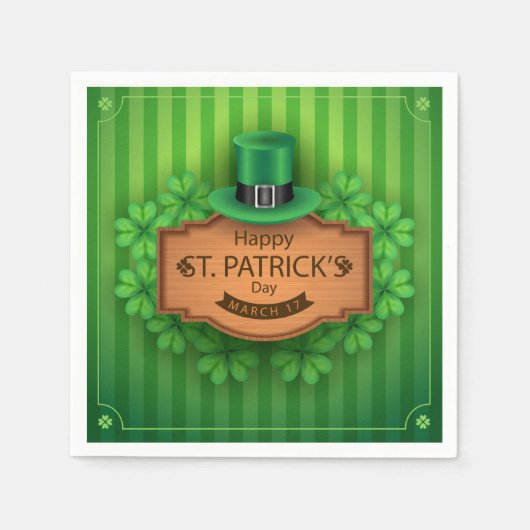 St. Patrick's Day - Hat & Clovers Serviette (Vorderseite)