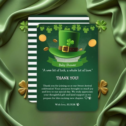 St. Patrick's Day Hat Kleeblatt Gold Baby Shower Dankeskarte