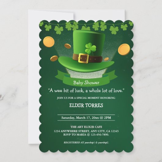 St. Patrick's Day Hat Kleeblatt Gold Baby Shower Einladung (Vorderseite)