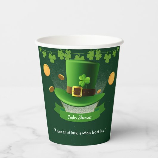 St. Patrick's Day Hat Kleeblatt Gold Baby Shower Pappbecher (Rückseite)