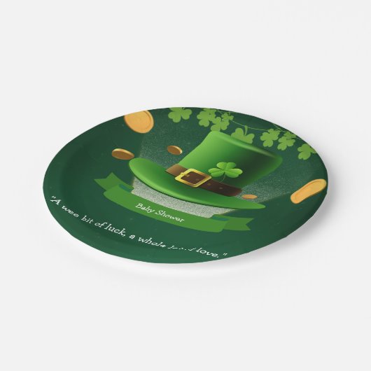 St. Patrick's Day Hat Kleeblatt Gold Baby Shower Pappteller (Schrägansicht)
