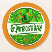 St Patrick's Day Hat Kleeblatts Green Orange Runder Pappuntersetzer (Vorderseite)