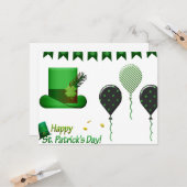 St Patricks' Day Hat und Balloons Karte (Vorderseite/Rückseite Beispiel)