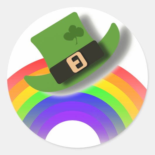 St Patricks Day Hat und Rainbow Runder Aufkleber (Vorderseite)