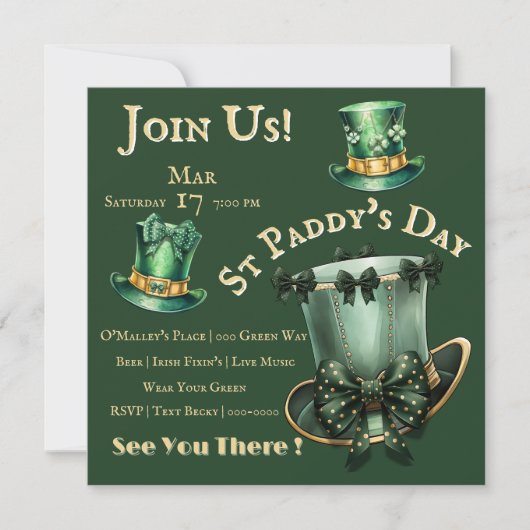 St Patrick's Day Hats and Bows Party Einladung (Vorderseite)