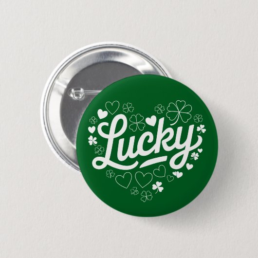 St Patrick's Day Heart Lucky Clover Kleeblatt Button (Vorne & Hinten)