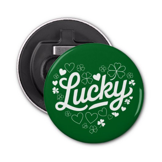 St Patrick's Day Heart Lucky Clover Kleeblatt Flaschenöffner (Vorderseite)