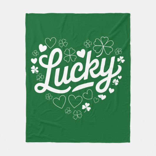 St Patrick's Day Heart Lucky Clover Kleeblatt Fleecedecke (Vorderseite)