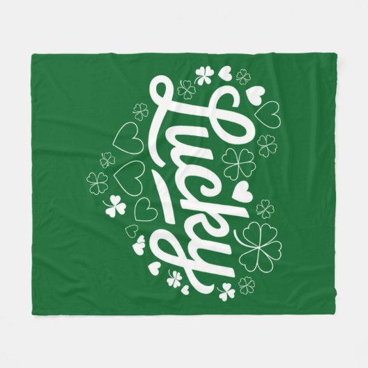 St Patrick's Day Heart Lucky Clover Kleeblatt Fleecedecke (Vorderseite (Horizontal))