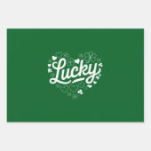 St Patrick's Day Heart Lucky Clover Kleeblatt Geschenkpapier Set (Vorderseite)