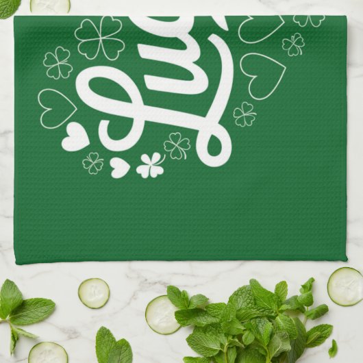 St Patrick's Day Heart Lucky Clover Kleeblatt Geschirrtuch (Gefaltet)