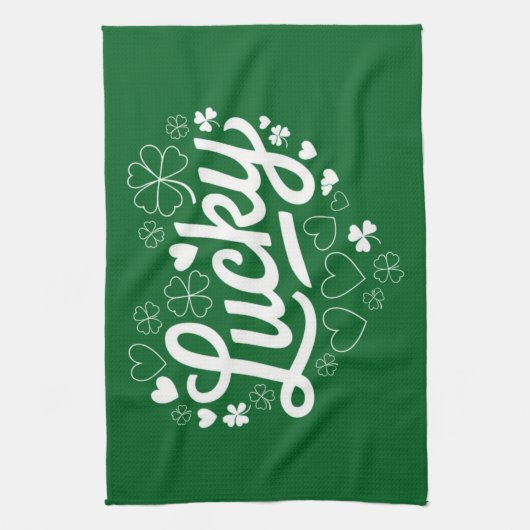 St Patrick's Day Heart Lucky Clover Kleeblatt Geschirrtuch (Vertikal)