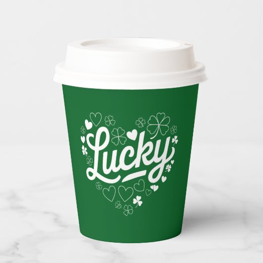 St Patrick's Day Heart Lucky Clover Kleeblatt Pappbecher (Vorderseite)