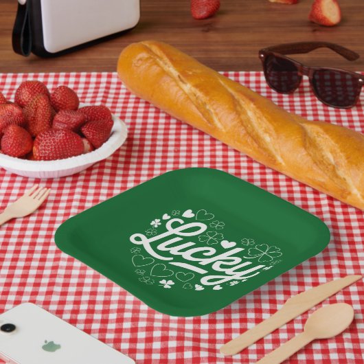 St Patrick's Day Heart Lucky Clover Kleeblatt Pappteller (Picknick)