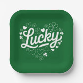 St Patrick's Day Heart Lucky Clover Kleeblatt Pappteller (Vorderseite)
