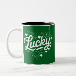 St Patrick's Day Heart Lucky Clover Kleeblatt Zweifarbige Tasse