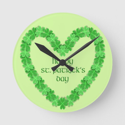 St Patrick's Day Heart Runde Wanduhr (Vorderseite)