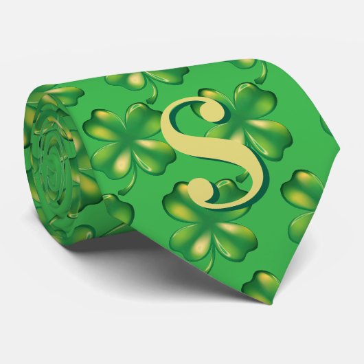 St. Patrick's Day Herren Monogramm Grüner Kleeblat Krawatte (Gerollt)