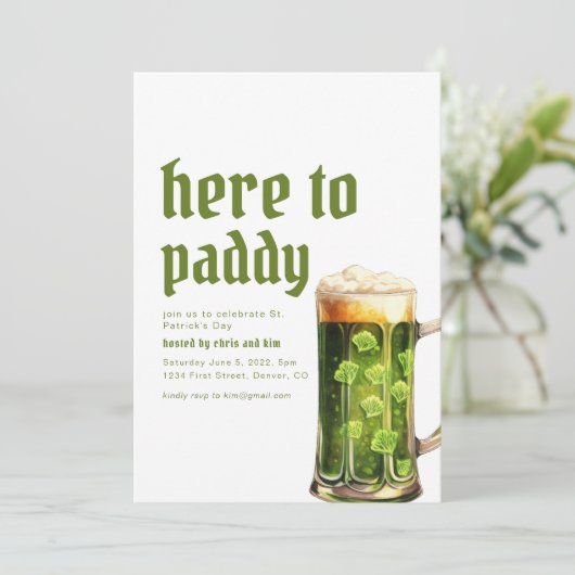 St. Patrick's Day Hier zur Paddy-Party Einladung (Stehend Vorderseite)