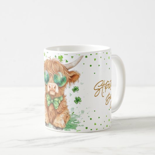 "St. Patrick's Day Highland Cow Tasse 11oz (VorderseiteRechts)