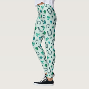 St. Patricks Day Horse Shoe Kleeblatts Leggings