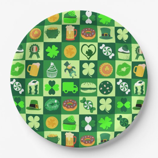 St. Patrick's Day Icons Nahtloses Muster Pappteller (Vorderseite)