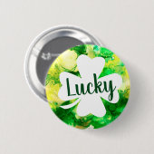 St. Patrick's Day Ink Spritzer Lucky Kleeblatt Button (Vorne & Hinten)