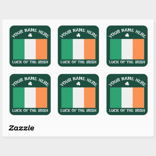 St Patrick's Day Ireland Flag Custom Name Shamrock Quadratischer Aufkleber (Blatt)