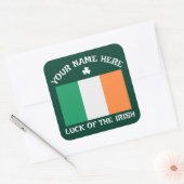 St Patrick's Day Ireland Flag Custom Name Shamrock Quadratischer Aufkleber (Umschlag)