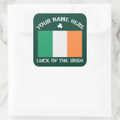 St Patrick's Day Ireland Flag Custom Name Shamrock Quadratischer Aufkleber (Tasche)