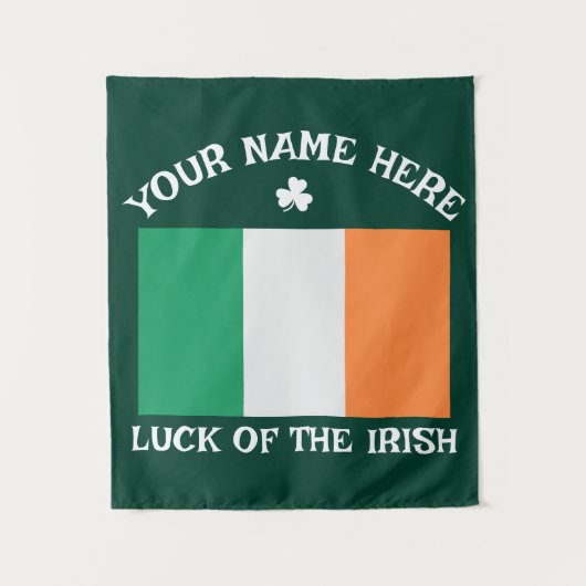 St Patrick's Day Ireland Flag Custom Name Shamrock Wandteppich (Vorderseite)