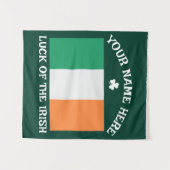 St Patrick's Day Ireland Flag Custom Name Shamrock Wandteppich (Vorderseite (Horizontal))