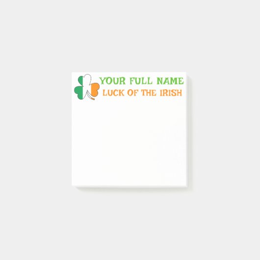 St Patrick's Day Ireland Flag Shamrock Custom Name Post-it Klebezettel (Vorderseite)