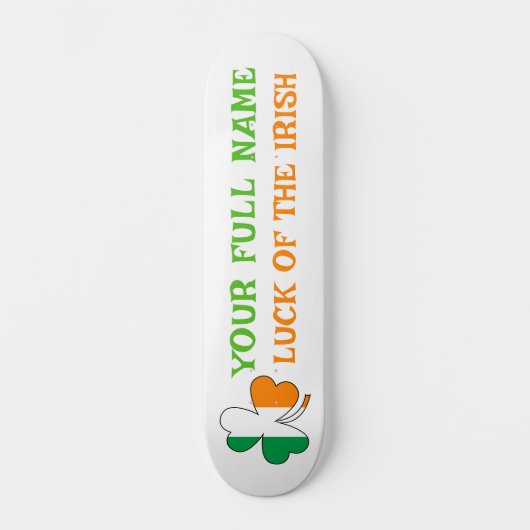 St Patrick's Day Ireland Flag Shamrock Custom Name Skateboard (Vorderseite)