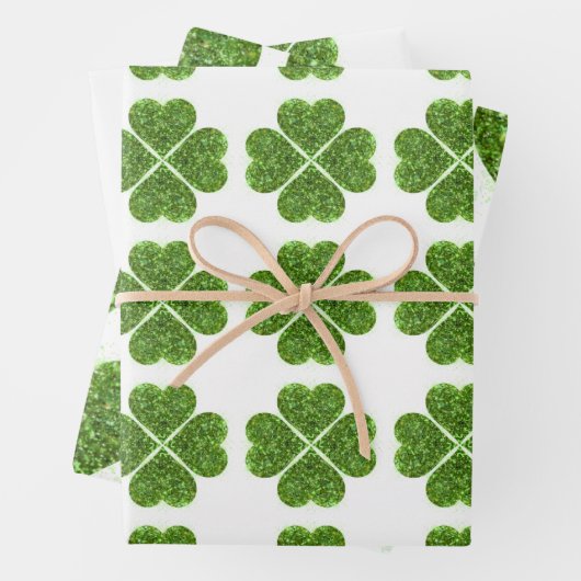 St. Patrick's Day, irisch grün glitzerndes Kleebla Geschenkpapier Set (Beispiel)