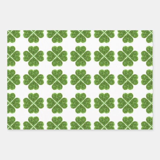 St. Patrick's Day, irisch grün glitzerndes Kleebla Geschenkpapier Set (Vorderseite)