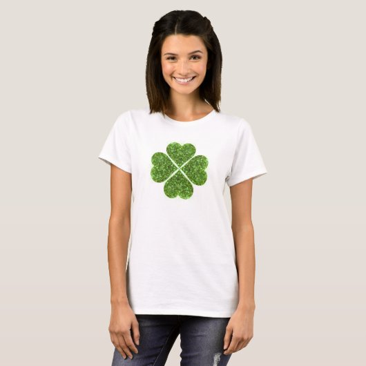St. Patrick's Day, irisch grün glitzerndes Kleebla T-Shirt (Vorne ganz)