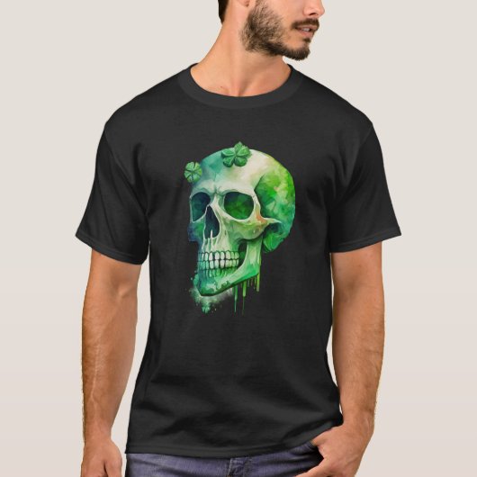 St Patricks Day Irisch Grüner Totenkopf Shamrock T-Shirt (Vorderseite)
