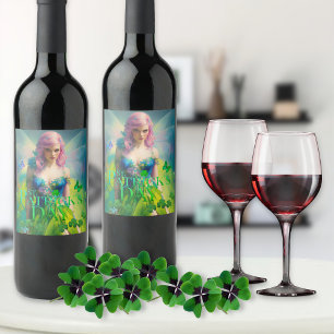 St. Patrick's Day irische Fee mit Kleeblatt-Detail Weinetikett